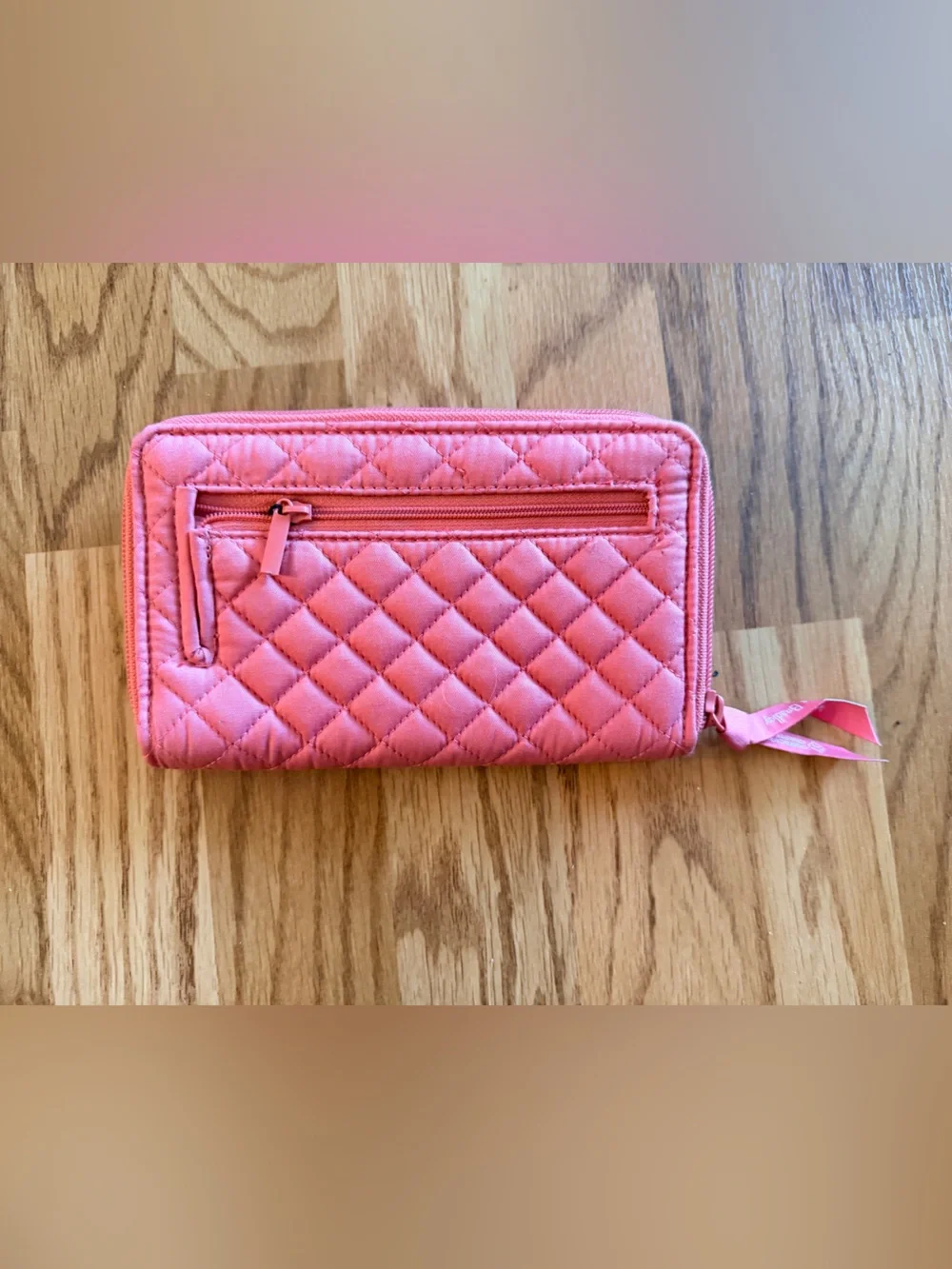 Quilted Terra Cotta Rose Zip-Around Phone Wallet with Turn-Lock